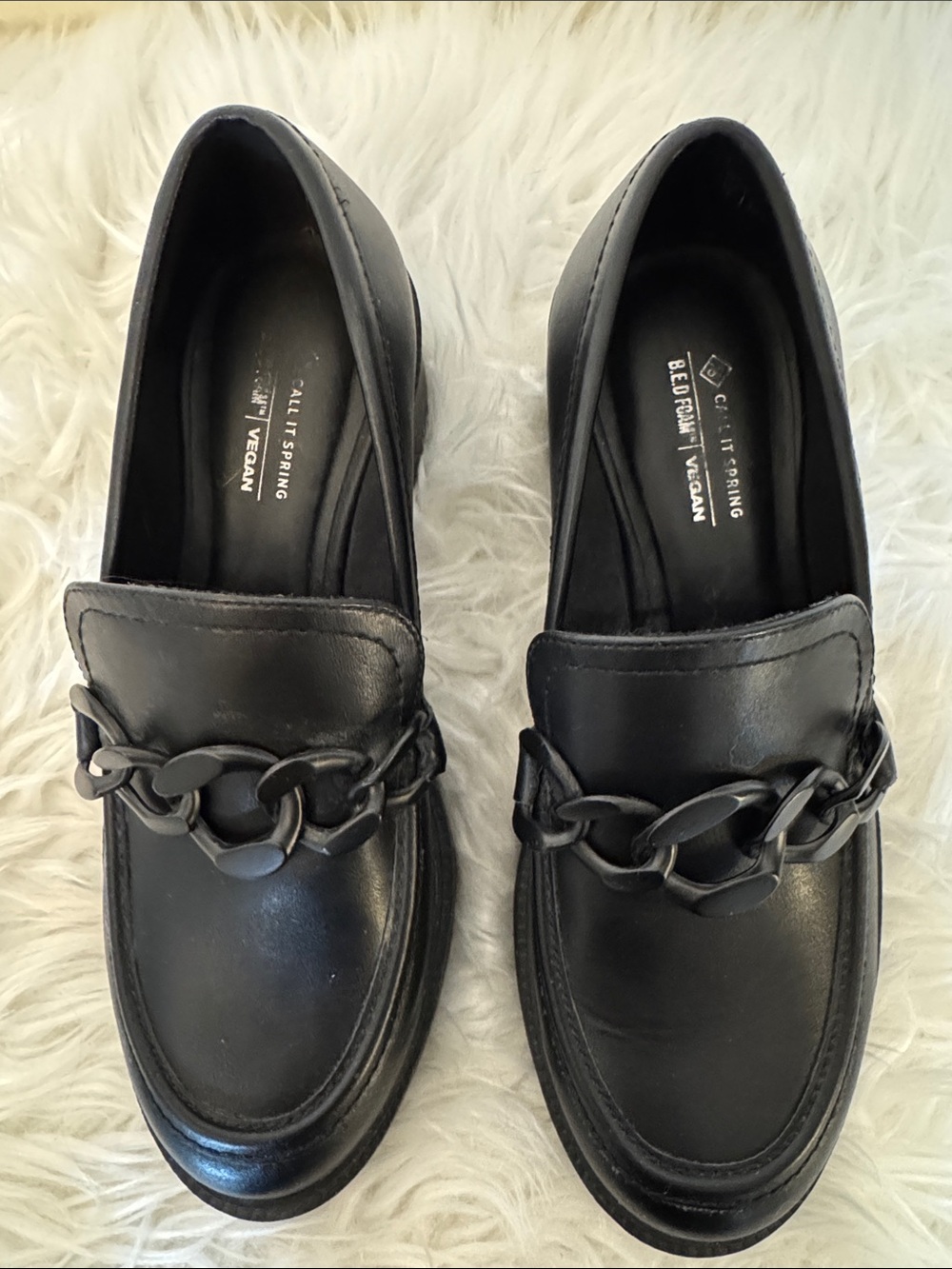 Call It Spring Black Vegan Chain-Trim Loafers